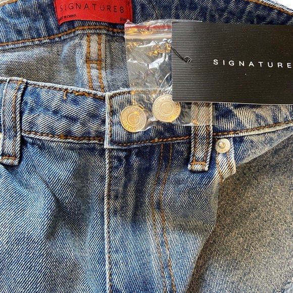 Signature 8 High Waist Light Wash Distressed Denim Jean Shorts - Picture 8 of 8